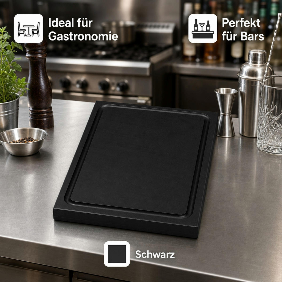 SCHNEIDBRETT 30x20x2cm - Robust - Schwarz, Holz (30/20cm) - ich-zapfe