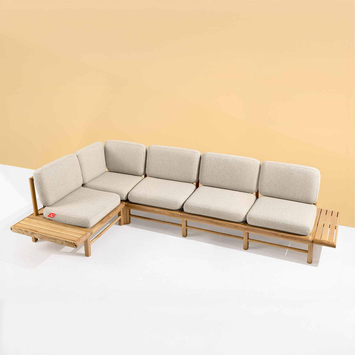 LOUNGESOFA ATREDA links - Creme, Holz/Textil (245/74/245cm) - KONSIMO®