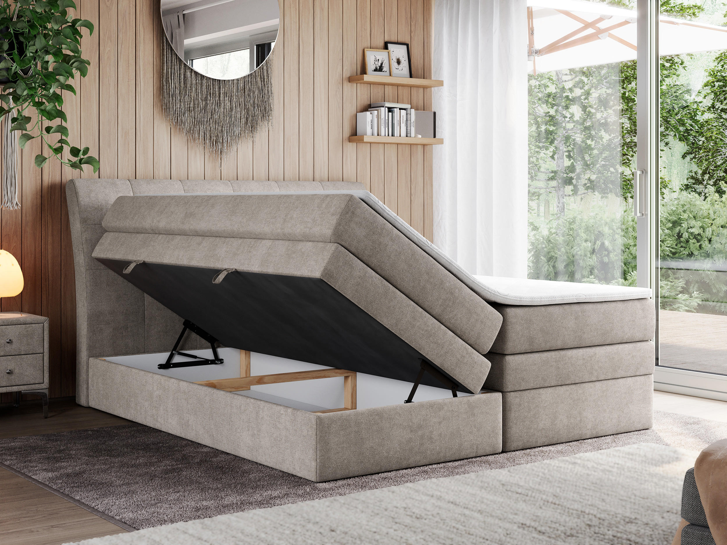 Thumbnail - MKS Boxspringbett, Beige, Textil, 2-Sitzer, H4, Rechteckig, 180x200 cm, Schlafzimmer, Betten, Boxspringbetten