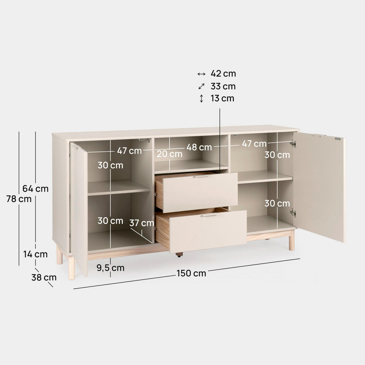 ANRICHTE NIEDRIGE Elian Weiß 150 cm x 78 cm - Weiß, Holzwerkstoff (150/78/38cm) - Klast Home