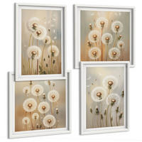 BILDER SET 4er Set - 50x50 cm & 40x60 cm Weißer Rahmen - Weiße Löwenzahnblüten auf hellem Hintergrund - Weiß, Kunststoff (50/50cm) - TULUP
