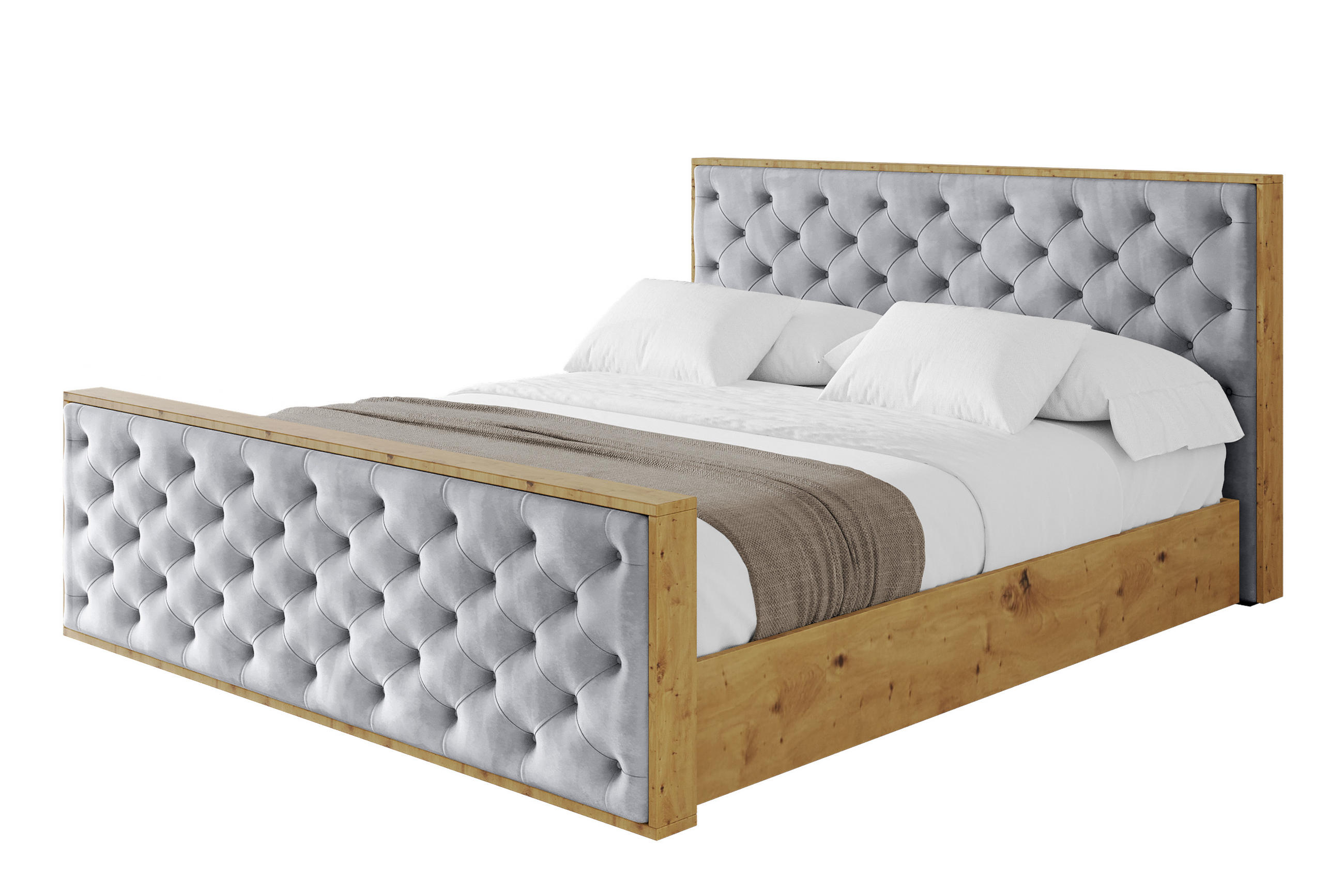 POLSTERBETT mit Bettkasten, Fußteil und Lattenrost, Boxbett ohne Matratze - ENZO3-Z 180x200 Hellgrau - Hellgrau, Holzwerkstoff/Textil (180/200cm) - ALTDECOR
