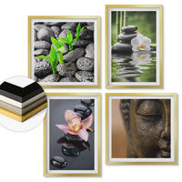 WANDBILDER 4er Set - 50x50 cm & 40x60 cm Goldrahmen - Friedliche Zen-Blumen-Buddha-Komposition - Goldfarben, Kunststoff (50/50cm) - ArtPrintCave