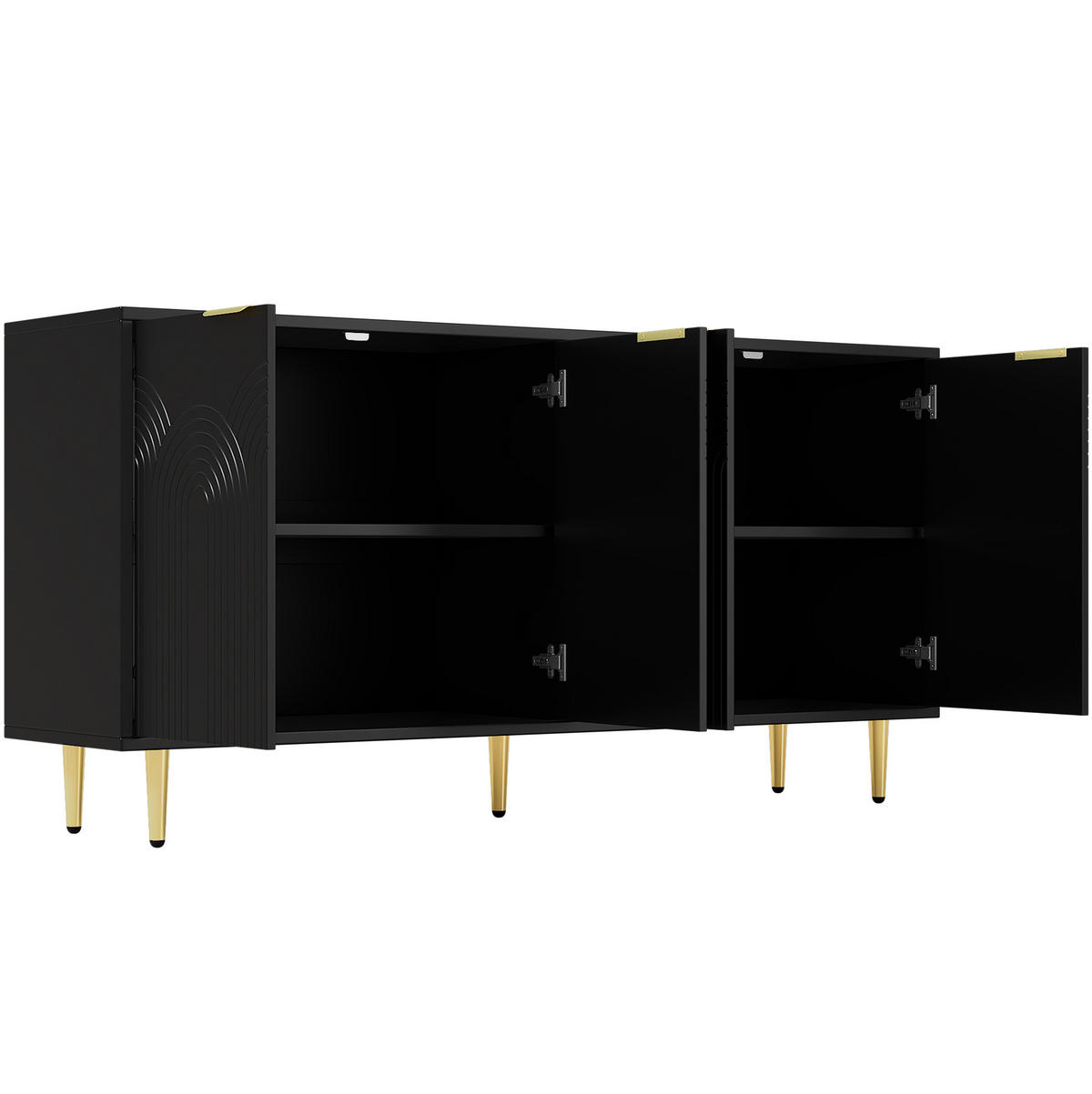 SIDEBOARD 160/40/80 cm aus MDF und Spanplatte mit 4 Türen Schwarz - Schwarz, Holzwerkstoff (160/80/40cm) - Modenvie