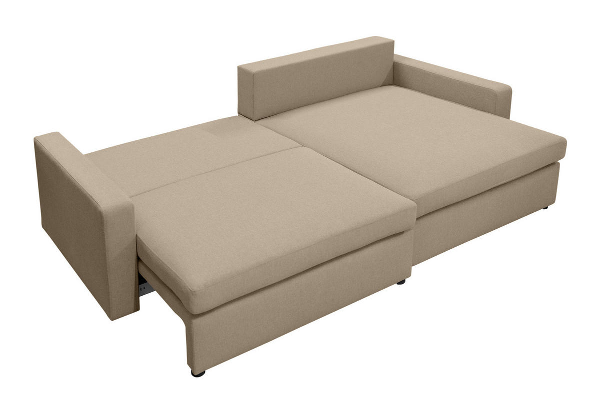ECKSOFA Mit Schlaffunktion Und Bettzeugablage LUBEKA Stoff Faro Dunkelbeige Rechts - Cappuccino, Holz (224/147cm) - Kaiser Möbel