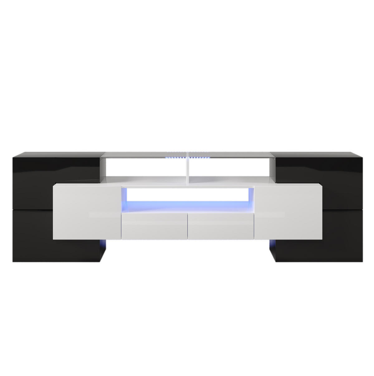 TV-LOWBOARD 200/35/60 cm mit 4 Türen, 2 Schubladen und LED-Beleuchtung - Schwarz, Holzwerkstoff (200/60/35cm) - BEAOK