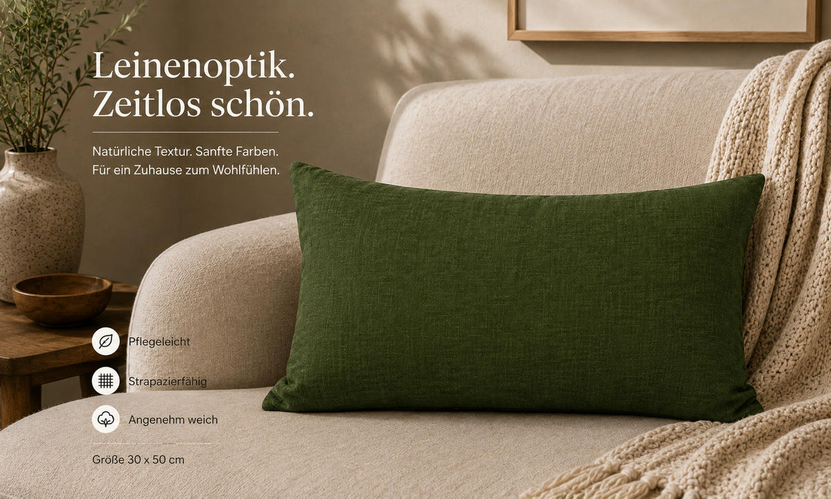KISSENBEZUG Leinenoptik 40/60 cm Dunkelgrün - Dunkelgrün, Textil (40/60cm) - TiborTex