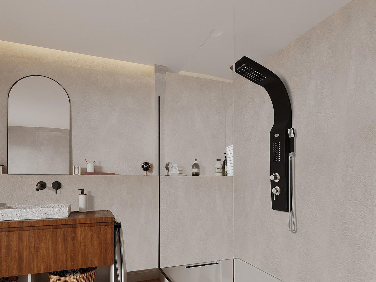 MASSAGE Duschsäule - 20 x 132 cm - Schwarz - KOURBEA - Schwarz, Kunststoff (20/132/50cm) - Vente-Unique