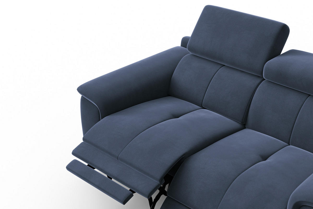 SOFA RELAX FIERO 2-Sitzer, Marineblauer Veloursstoff - Blau/Schwarz, Holz/Textil (170/82/103cm) - Courtois Laville