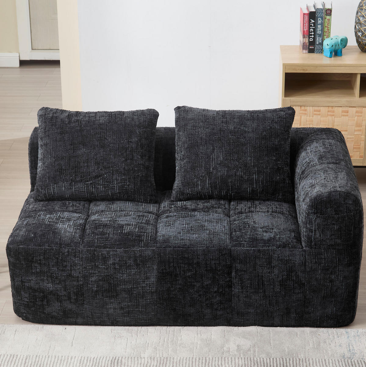2-SITZER Sofa Chenille mit Chaiselongue und Seitentaschen 158/90/60 cm Schwarz - Schwarz, Textil (60/158/90cm) - Redom