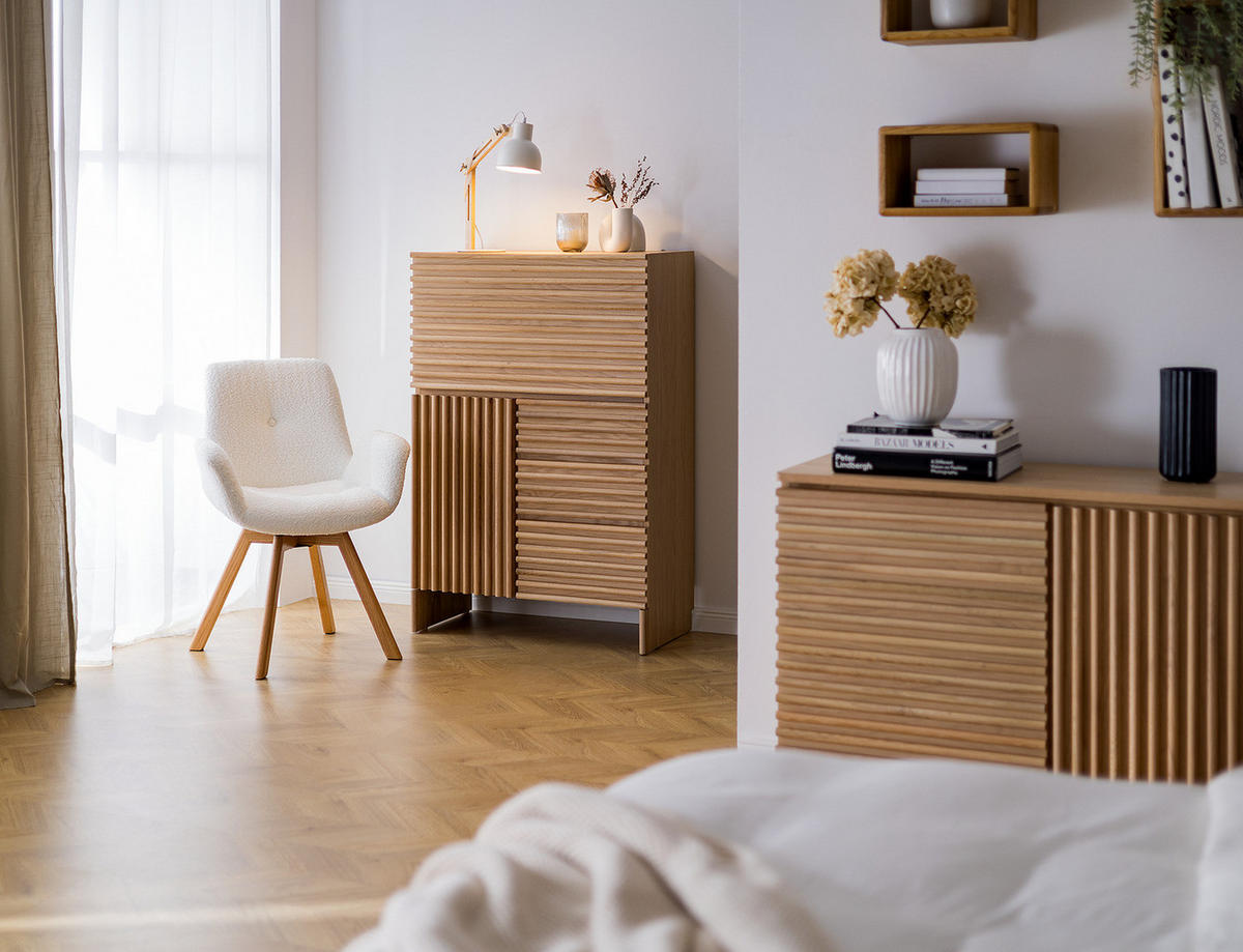 POLSTERSTUHL - Massivholz / Textil - Eiche - Weiß, Eichenholz/Holz (61/84/61cm) - home24