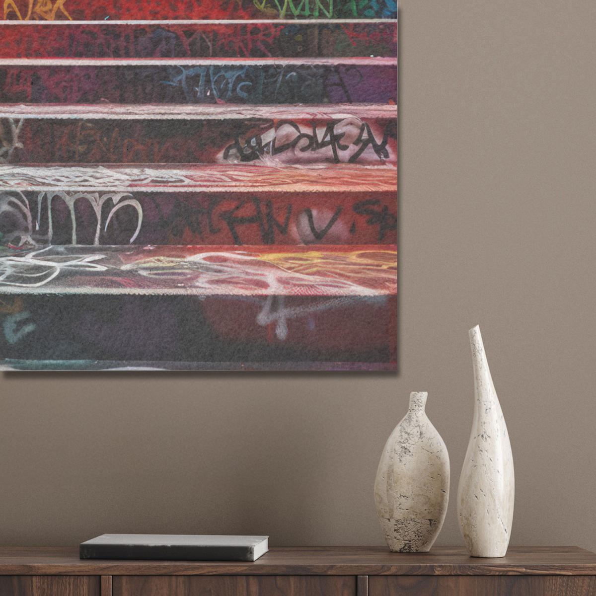 AKUSTIKBILD Treppe - Graffiti - Farben - Kunst Wanddeko 60x90 cm - Multicolor, Kunststoff (60/90/0.9cm) - MuchoWow