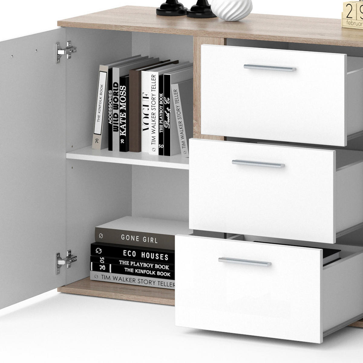 KOMMODE Novelli Sonoma 155 x 80 cm mit Schubladen - Sonoma Eiche, Holzwerkstoff (40/80/155cm) - Vicco
