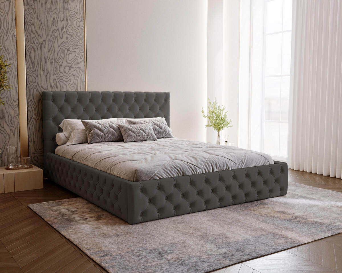 POLSTERBETT 200x200 Verti Slim, Chesterfield, Dunkelgrau - Dunkelgrau, Holz/Textil (200/200cm) - Emporius