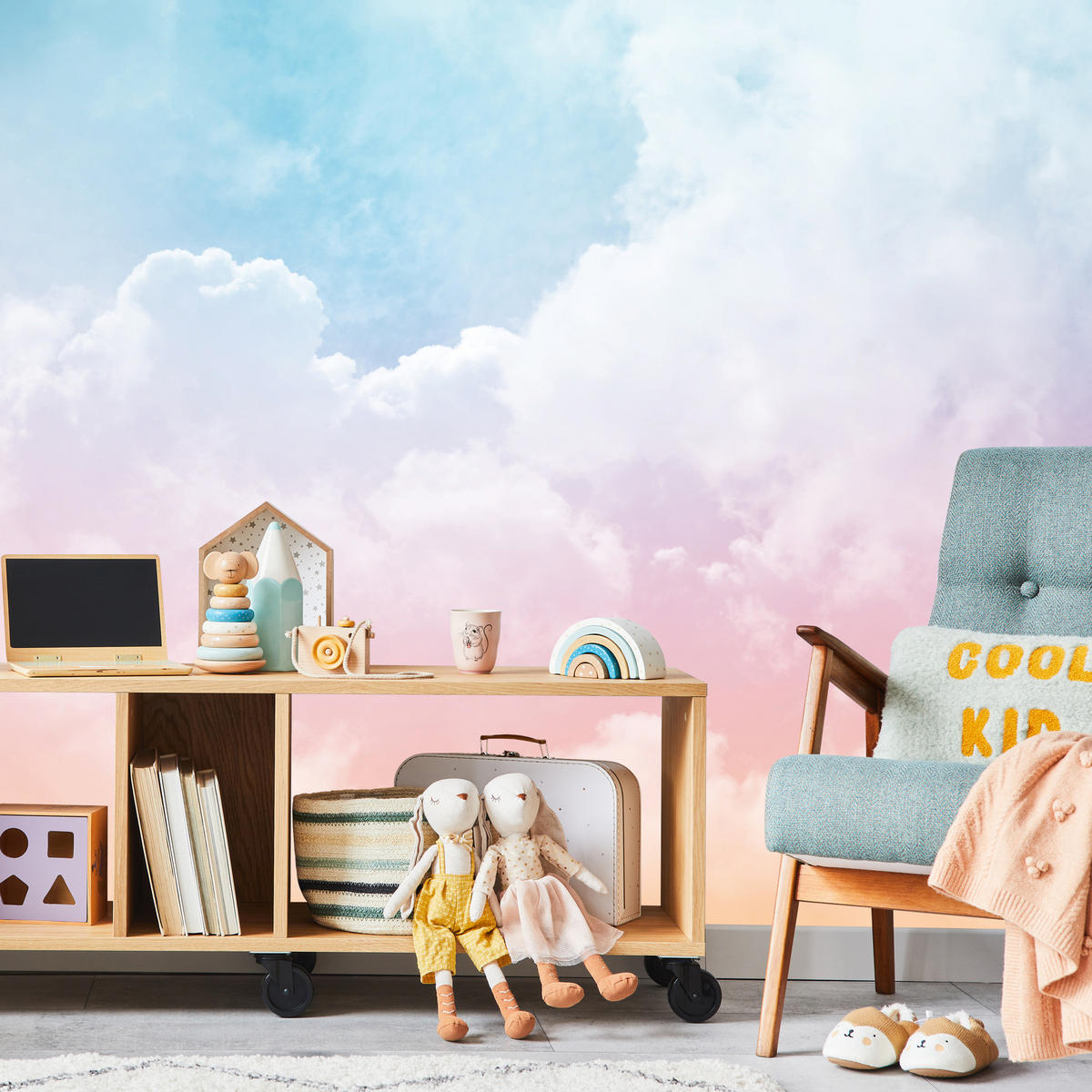 FOTOTAPETE für Kinderzimmer bunte Wolken Abstraktion 500x350 - Blau/Violett, Papier (500/350cm) - Muralo