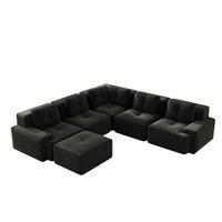 WOHNLANDSCHAFT DE-34424 mit Ottoman und Cordstoff Schwarz - Schwarz, Textil (295/69/295cm) - ComfortXL