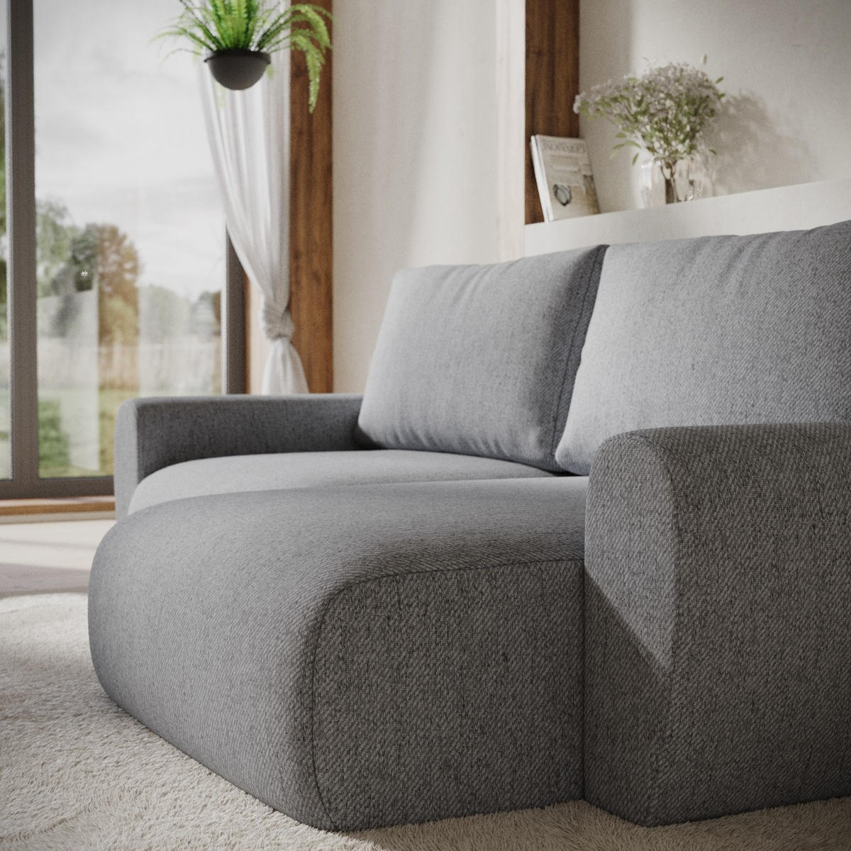 ECKSOFA OMARI mit Schlaffunktion Grau im Neve Stoff - Schwarz/Grau, Holz/Holzwerkstoff (253/153cm) - AltaBeds