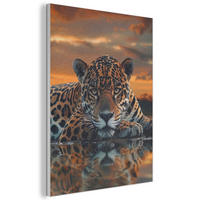 AKUSTIKBILD Natur - Leopard - Tier - Sonnenuntergang - Modern Kunstdruck Schlafzimmer 50x70 cm - Orange, Kunststoff (50/70/0.9cm) - MuchoWow