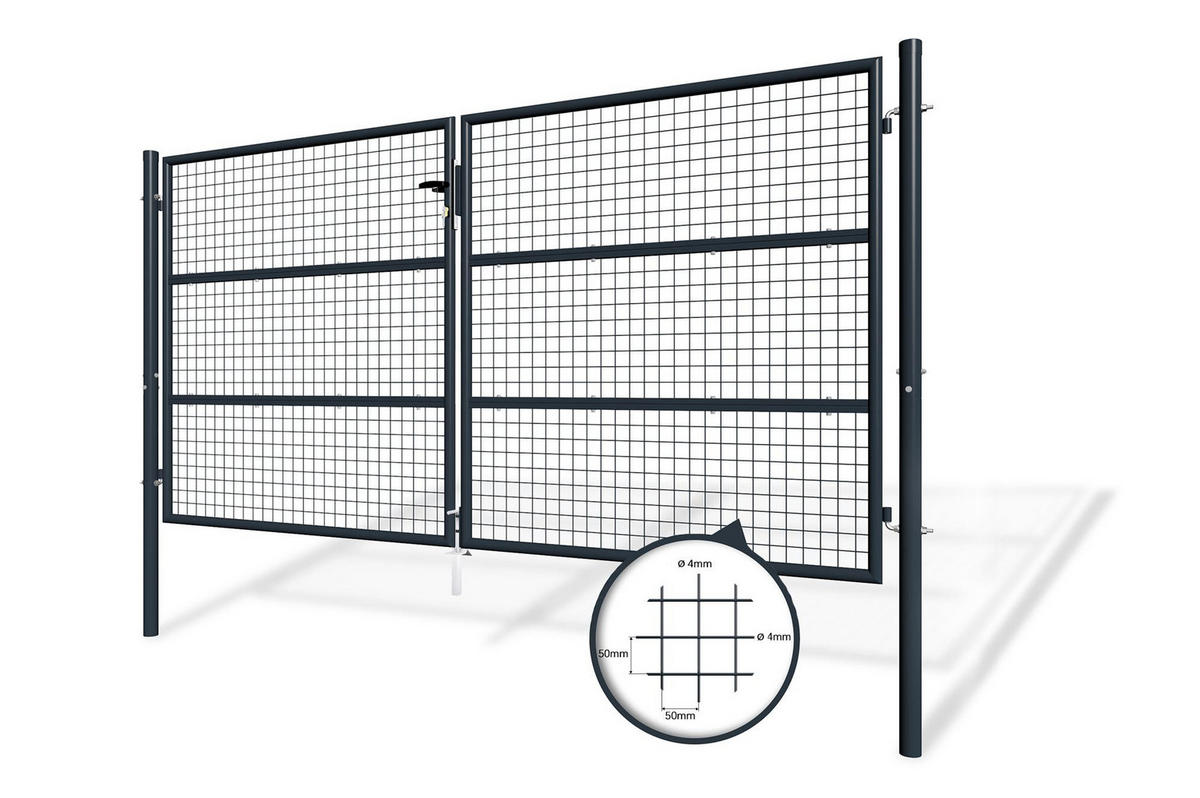 ZAUNTOR Olga Grau 3m H.150cm + TÜRCHEN 1m H.150cm - Grau, Metall (306/156cm) - Casanoov