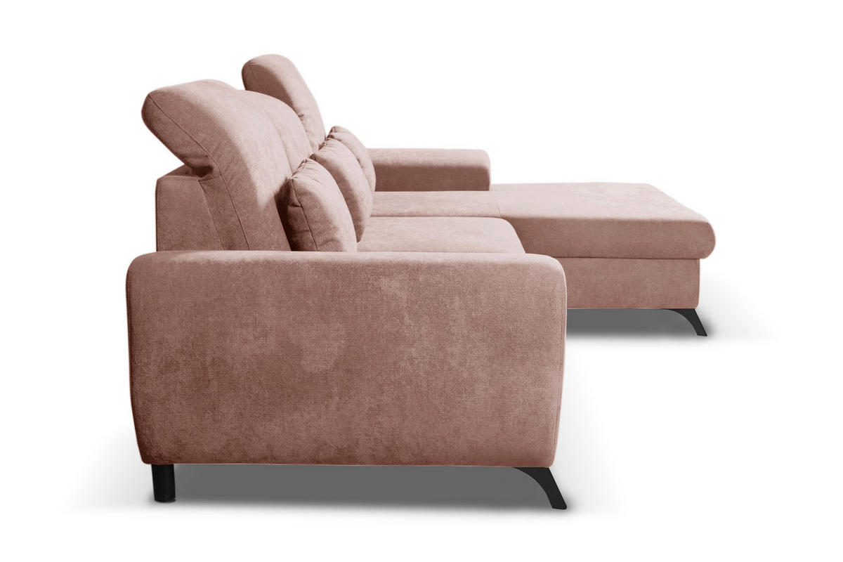 ECKSOFA LUCE R-S Rosa Plüsch-Stoff mit Schlaffunktion - Rosa, Holz (279/172cm) - MASSENO