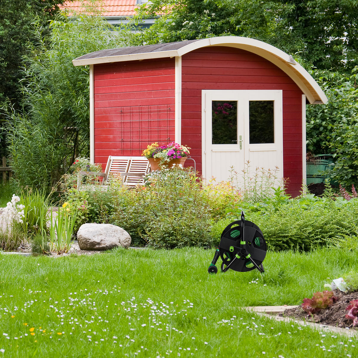 SCHLAUCHTROMMEL - Schwarz, Kunststoff/Metall (42/38/31cm) - Relaxdays