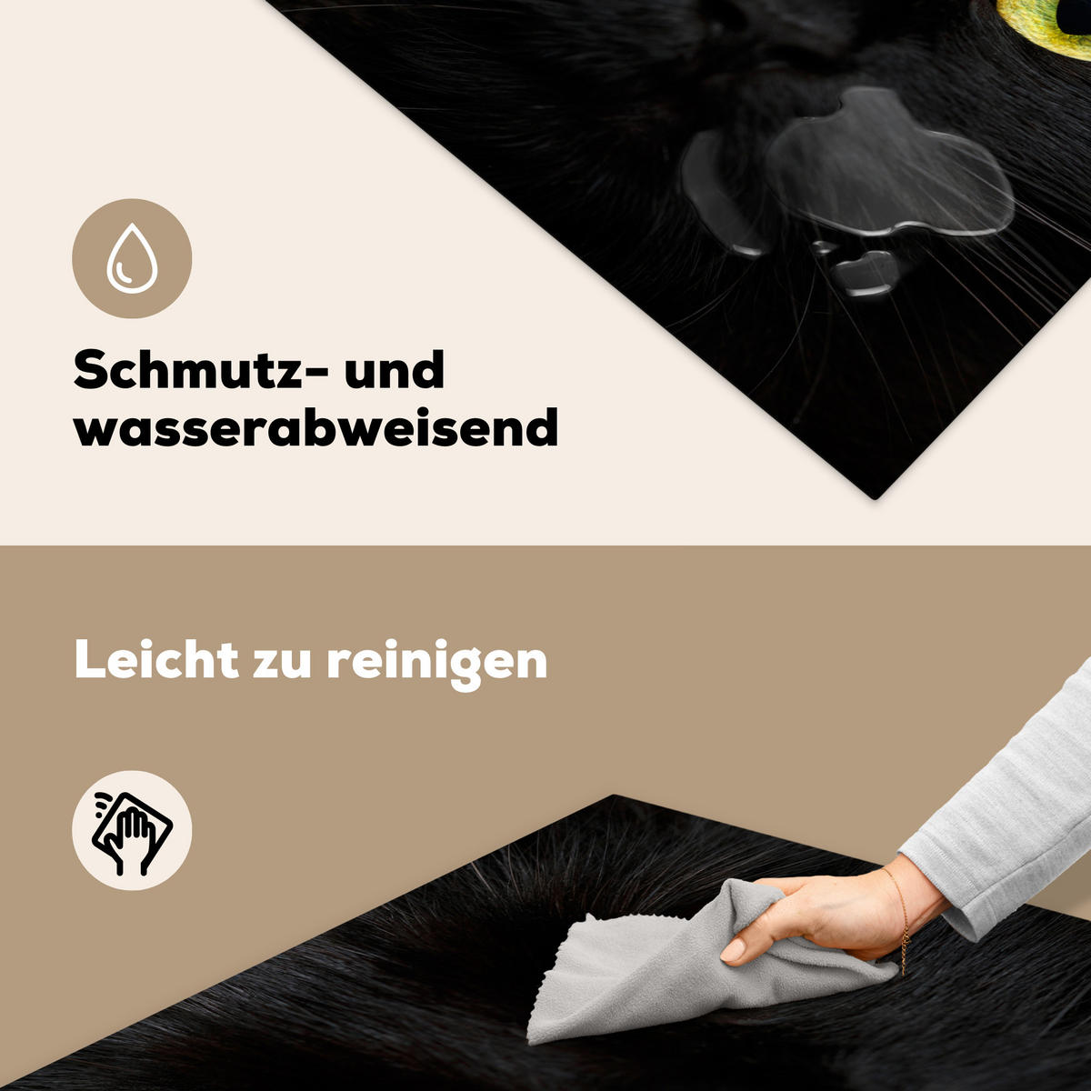 HERDABDECKPLATTE Katze - Augen - Gelb - Schwarz Induktionsmatte 78x78 cm - Schwarz, Kunststoff (78/78/0.2cm) - MuchoWow