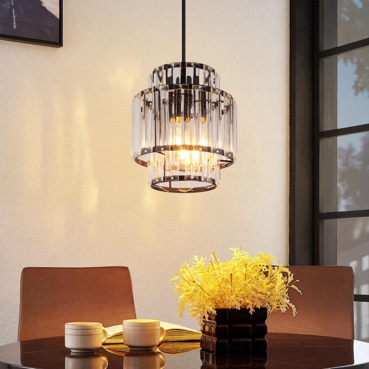 PENDELLEUCHTE Marenor 16/16/143 cm - Schwarz, Glas/Metall (16/16/143cm) - ZMH