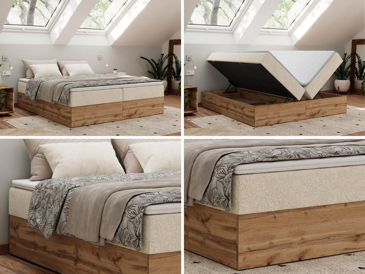 BOXBETT WOOD ZERO 180/200 - Creme Struktur - H4 - Topper T25 - krémová, textil (180/200cm) - MKS