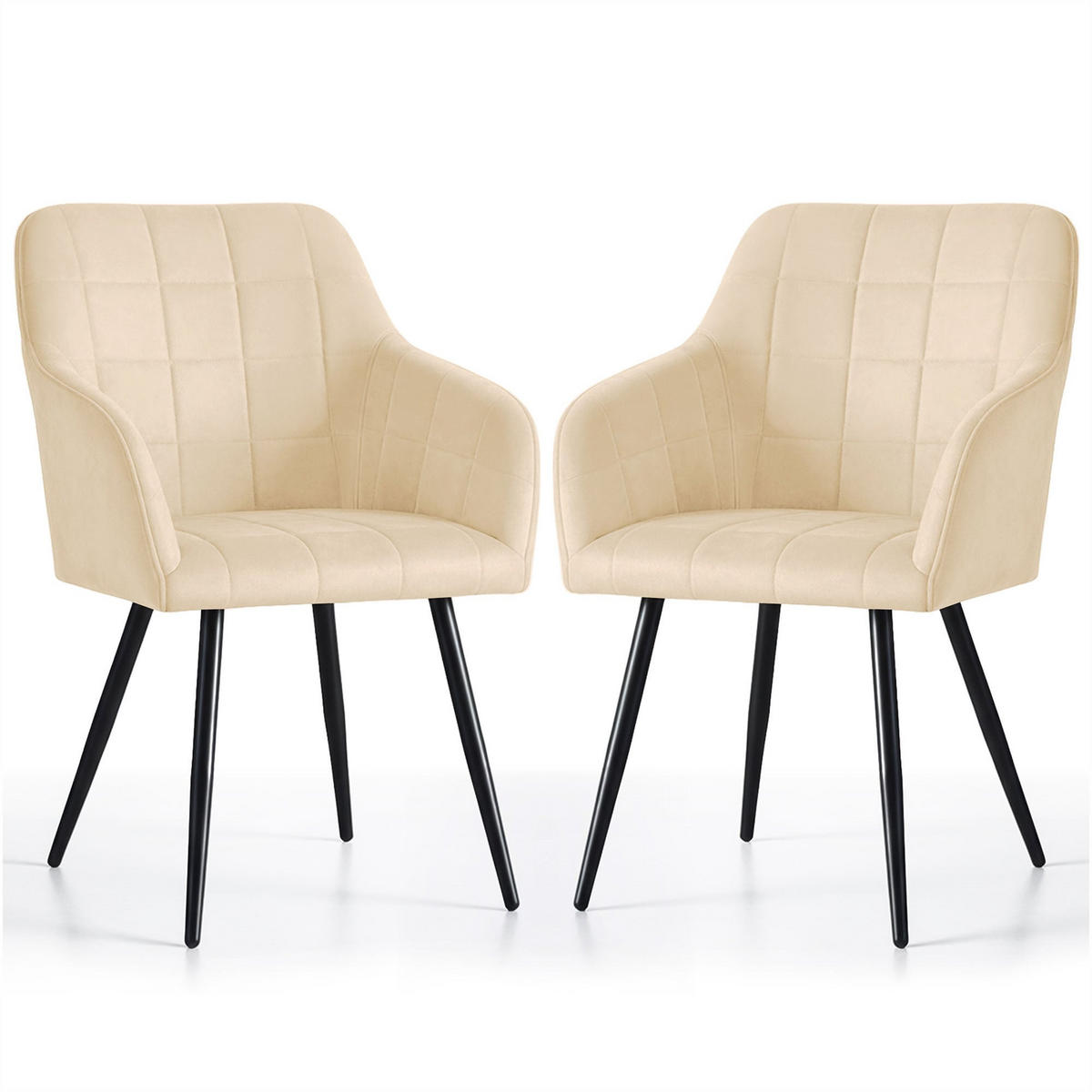 POLSTERSTUHL 2er Set, Metallbeine Beige, Schwarz 54/82/58 - Beige/Schwarz, Textil (54/82/58cm) - RAUMHIRSCH FURNITURE