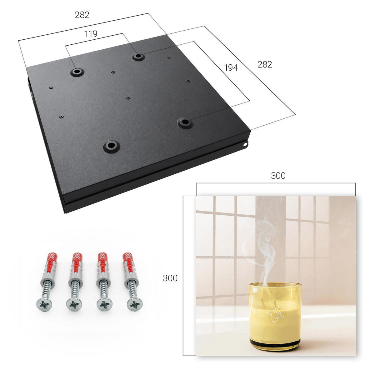 SCHLÜSSELBOX Schwarz 30x30 cm- Türöffnung nach rechts - Glasfrieden - Gelb, Metall (30/30/5cm) - TULUP