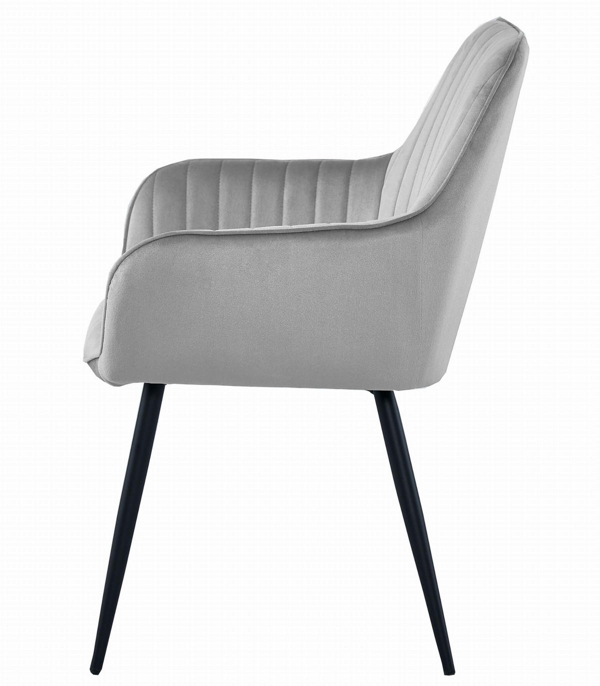 STUHL OSILO 2-er Set, Silbergrau, Schwarz, Schwarze metallische Beine - Hellgrau, Textil/Metall (55/84/46cm) - Komodee
