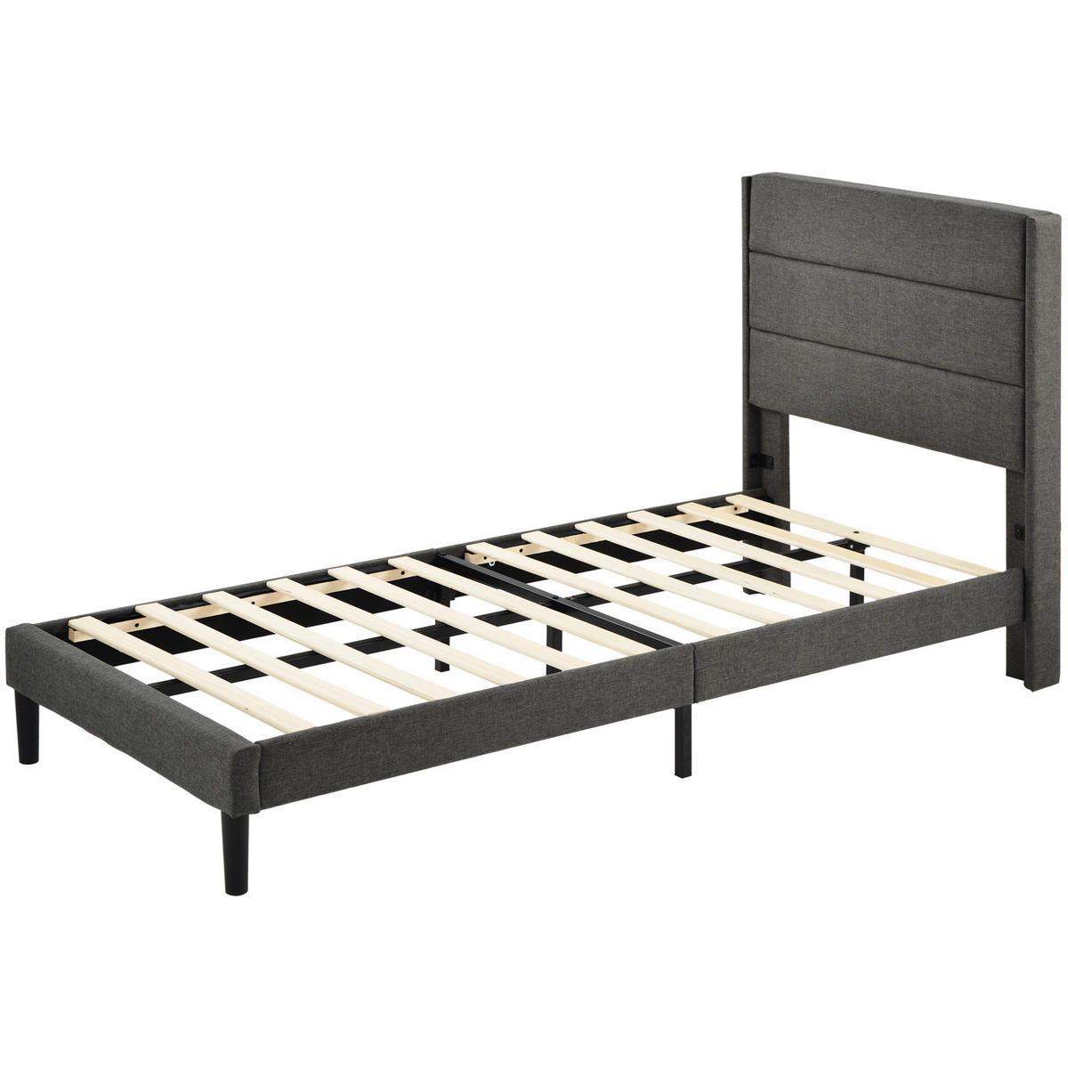 POLSTERBETT 90/200 cm mit gepolstertem Kopfteil und Lattenrost in Dunkelgrau - Dunkelgrau, Textil (90/200cm) - BEAOK