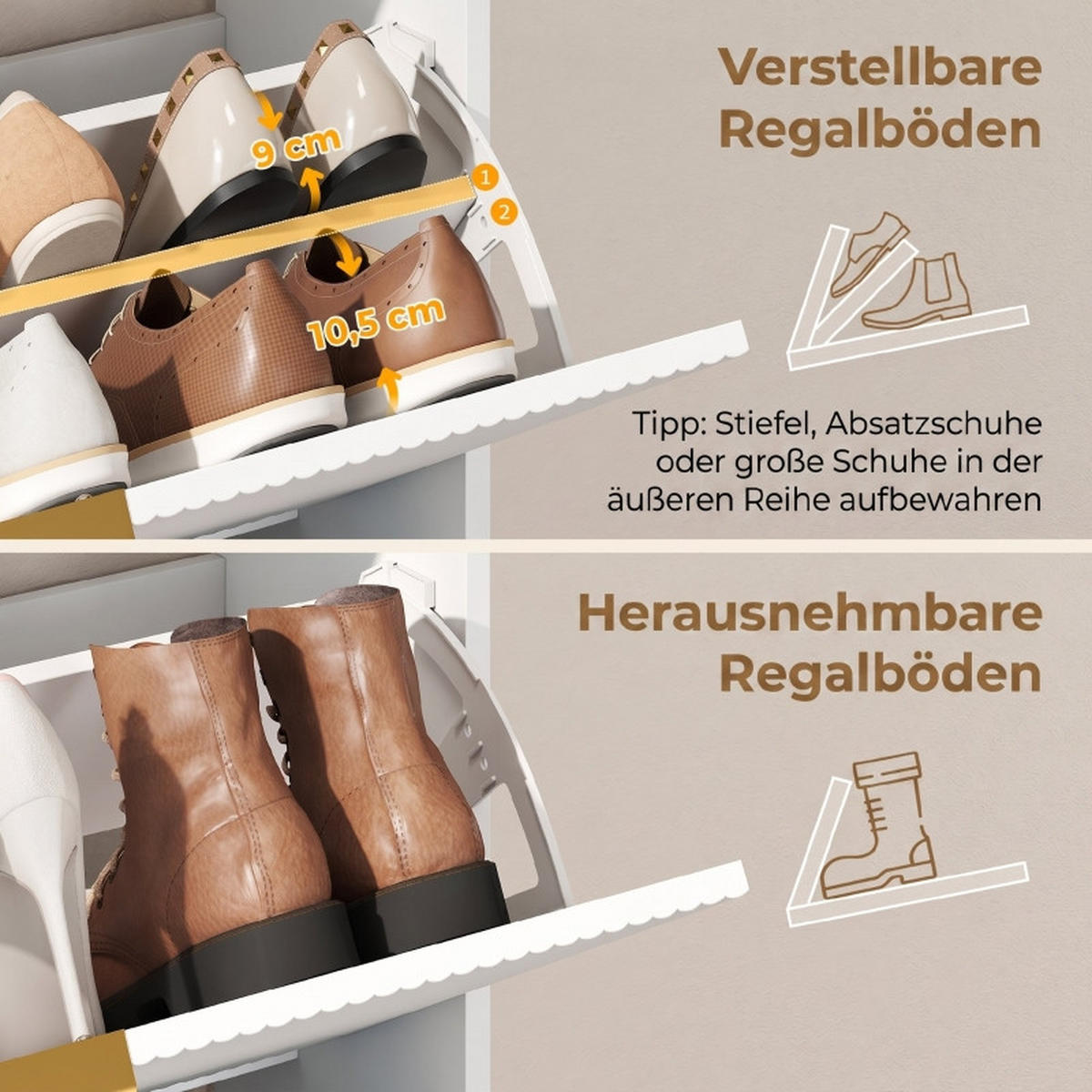 SCHUHKIPPER DE-38049 80/24/102,5 cm mit 2 Klappfächern und Ablagefläche Weiß - Weiß, Holzwerkstoff (80/102.5/24cm) - ComfortXL