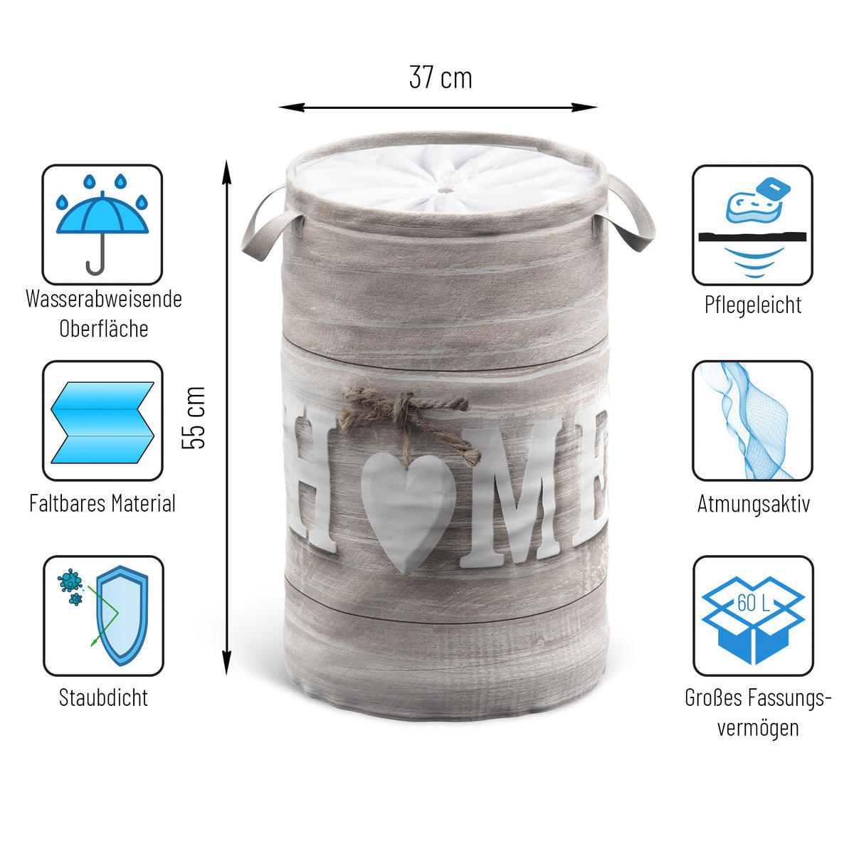 WÄSCHEKORB Home - Braun, Textil (37/55/55cm) - Sanilo