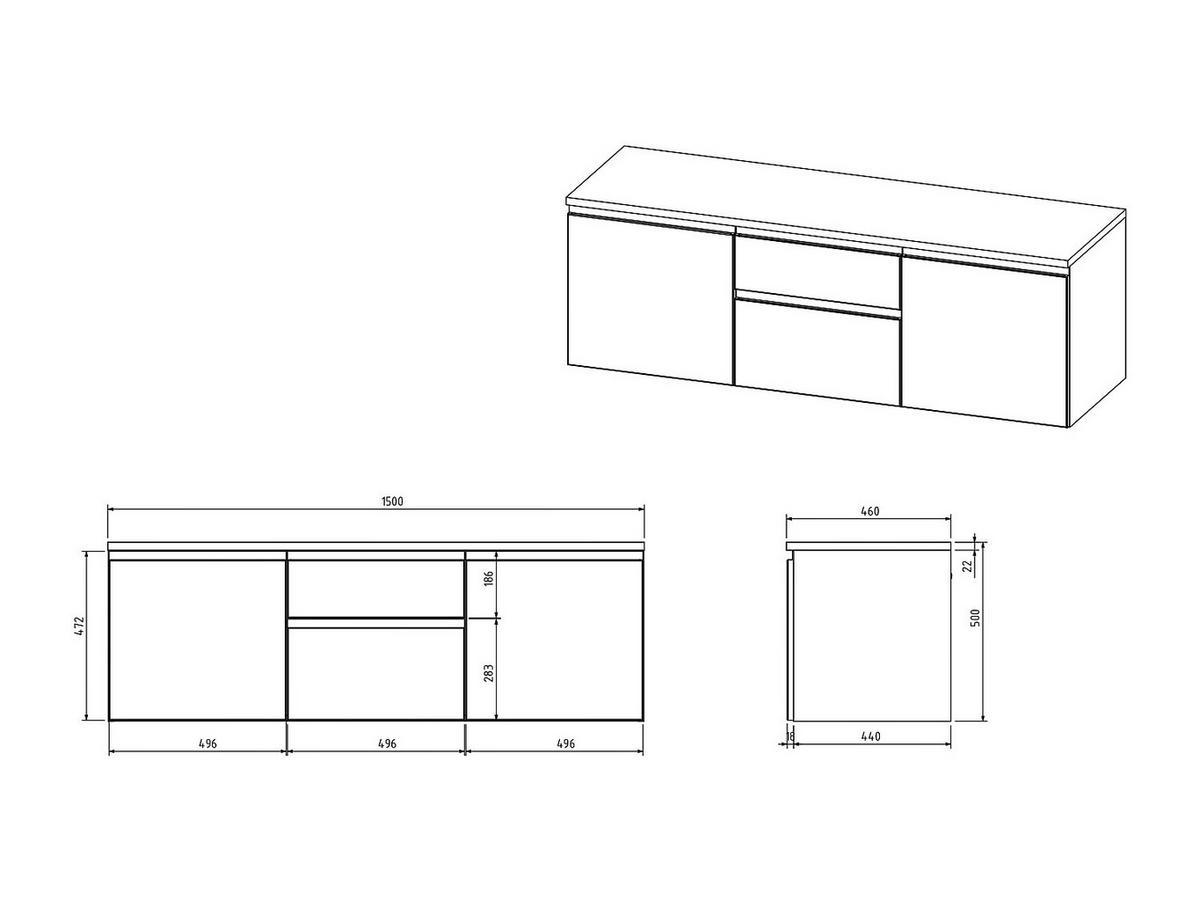 WASCHBECKENUNTERSCHRANK hängend - Holzfarben hell - 150 cm - JIMENA II - Naturfarben, Holz (150/46/50cm) - Vente-Unique