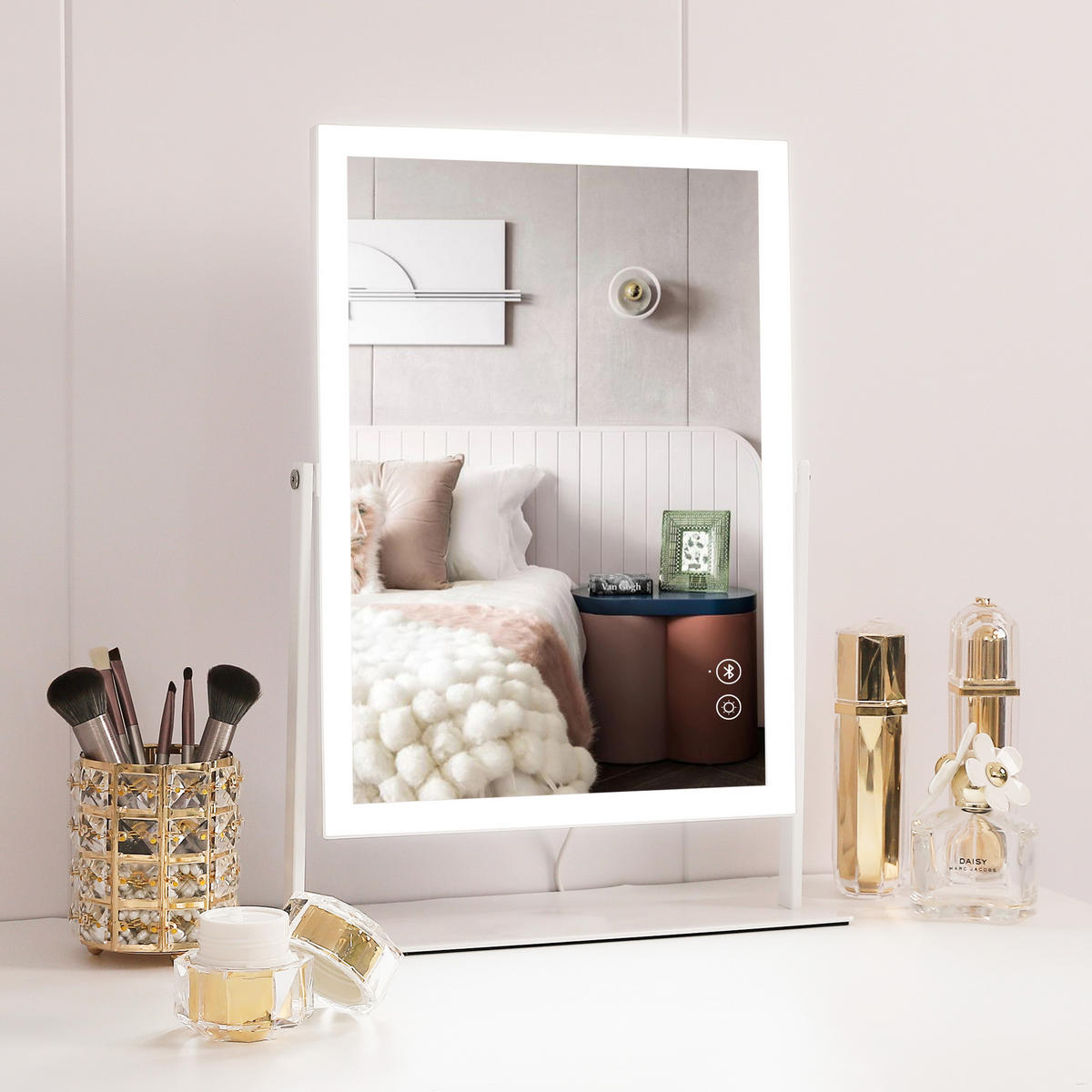 SCHMINKSPIEGEL mit LED Lichtleiste und Bluetooth Weiß 30/41 cm - Weiß, Metall (30/41/3cm) - VANITII