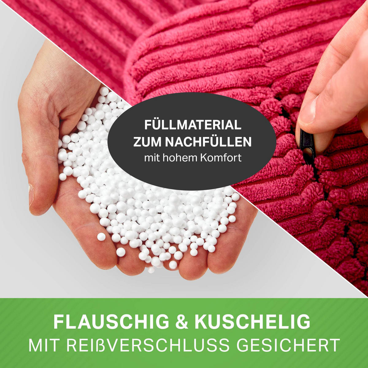 LOUNGE-SITZSACK Cozy + Fußhocker - Rot, Textil (80/90/90cm) - Green Bean