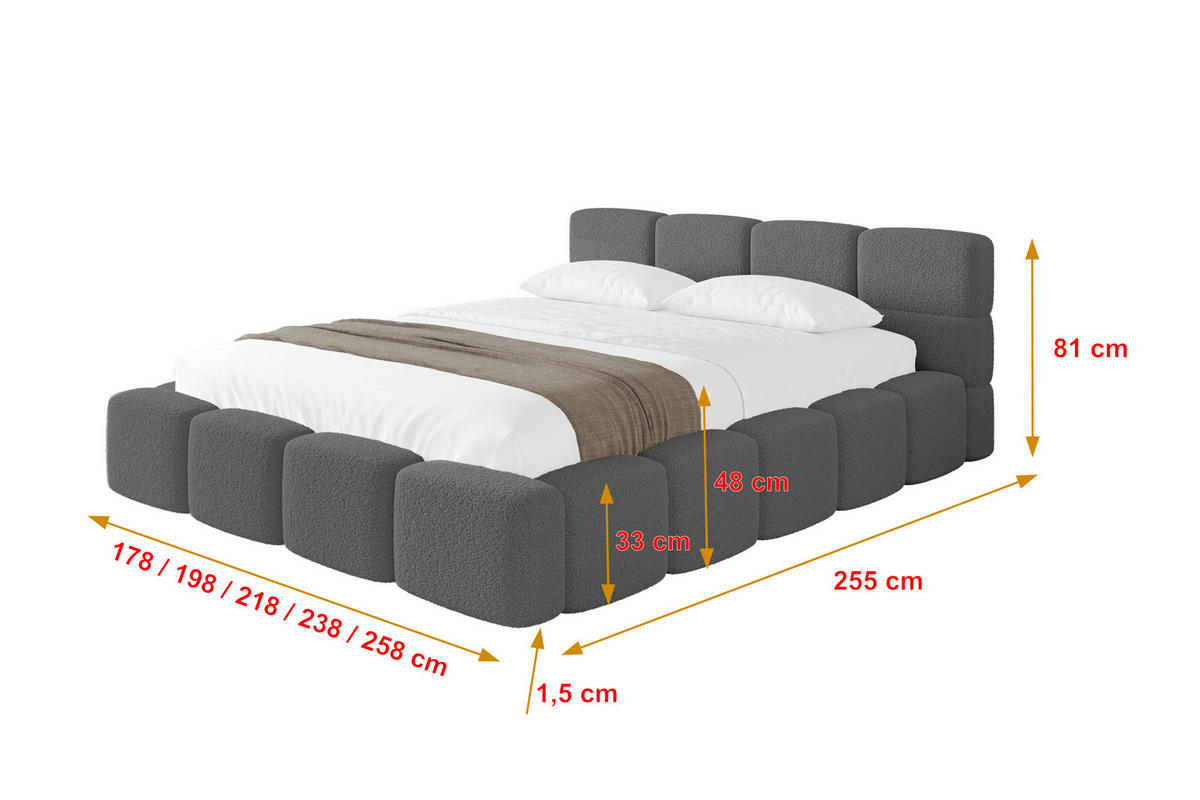 POLSTERBETT mit Bettkasten und Lattenrost, Bett mit Matratze H3/H4, Kopfteil, Boxbett, Doppelbett mit Stauraum - NATA-v1 160x200 Grau - Grau, Holzwerkstoff/Textil (160/200cm) - ALTDECOR