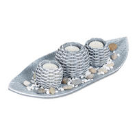 SVIEČKOVÁ dekorácia 3ks. - sivá, parafín/kompozitné drevo (7.5cm) - Relaxdays