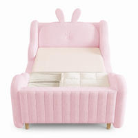 KINDERBETT 90/200 mit Hasenkissen, Wolkenleisten, Teddyplüsch, Lattenrost und verstärktem Rahmen in Rosa - Rosa, Holzwerkstoff/Textil (90/200cm) - EVRYAE