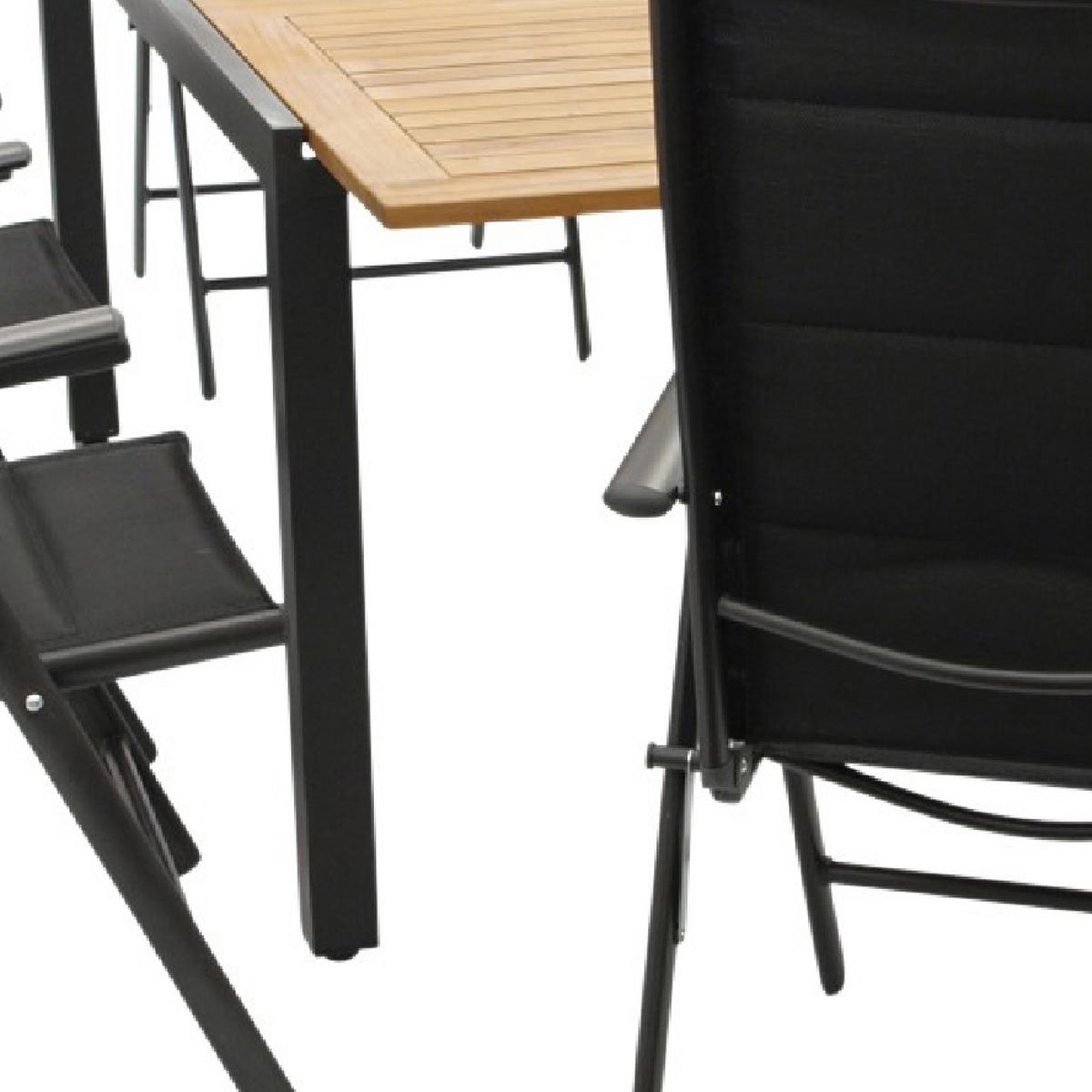 GARTENESSGRUPPE Canterbury - GARTEN-GARNITUR mit Ausziehtisch 150 bis 200 cm - 9-teilig - Aluminium - Akazie - Kunstgewebe schwarz - Schwarz, Metall - TPFGarden