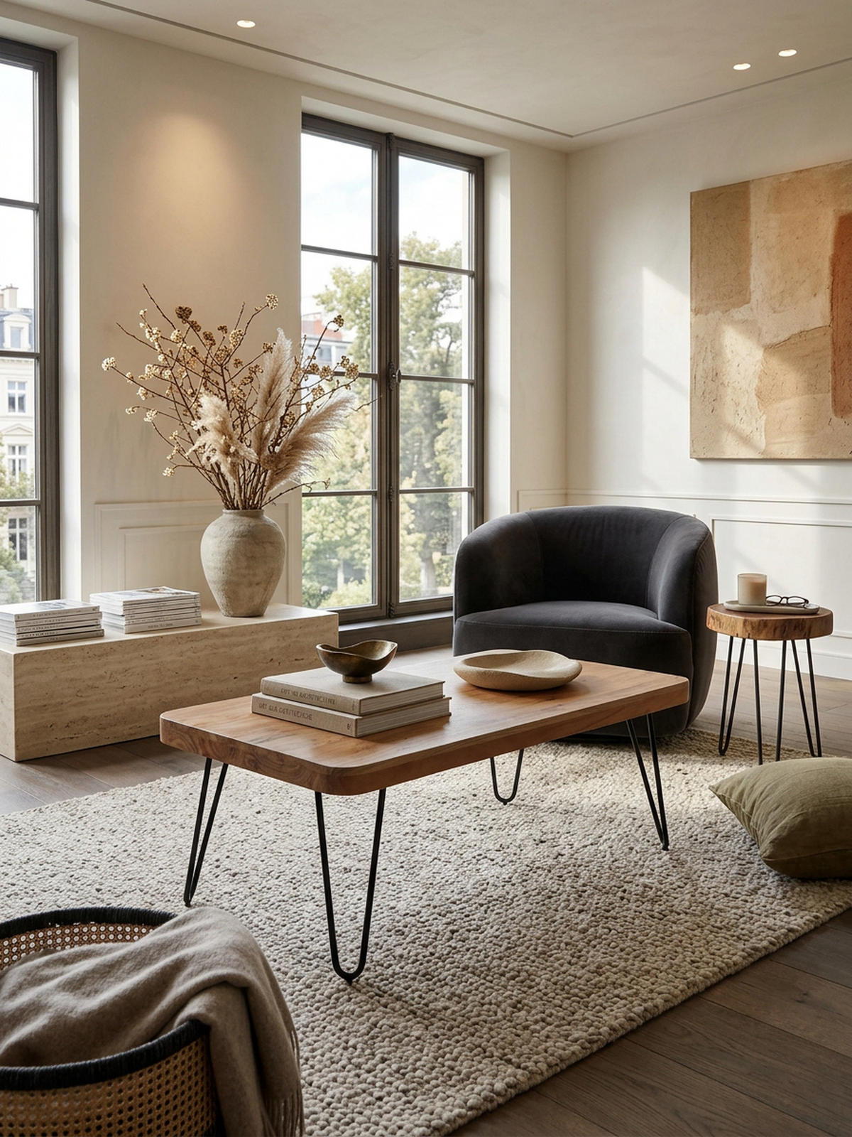 COUCHTISCH aus Massivholz mit Metallbeinen, handgefertigt, einzigartige Maserung, Beige 115x60x40 cm - Beige/Schwarz, Holz/Metall (60/115/40cm) - KADIMA DESIGN