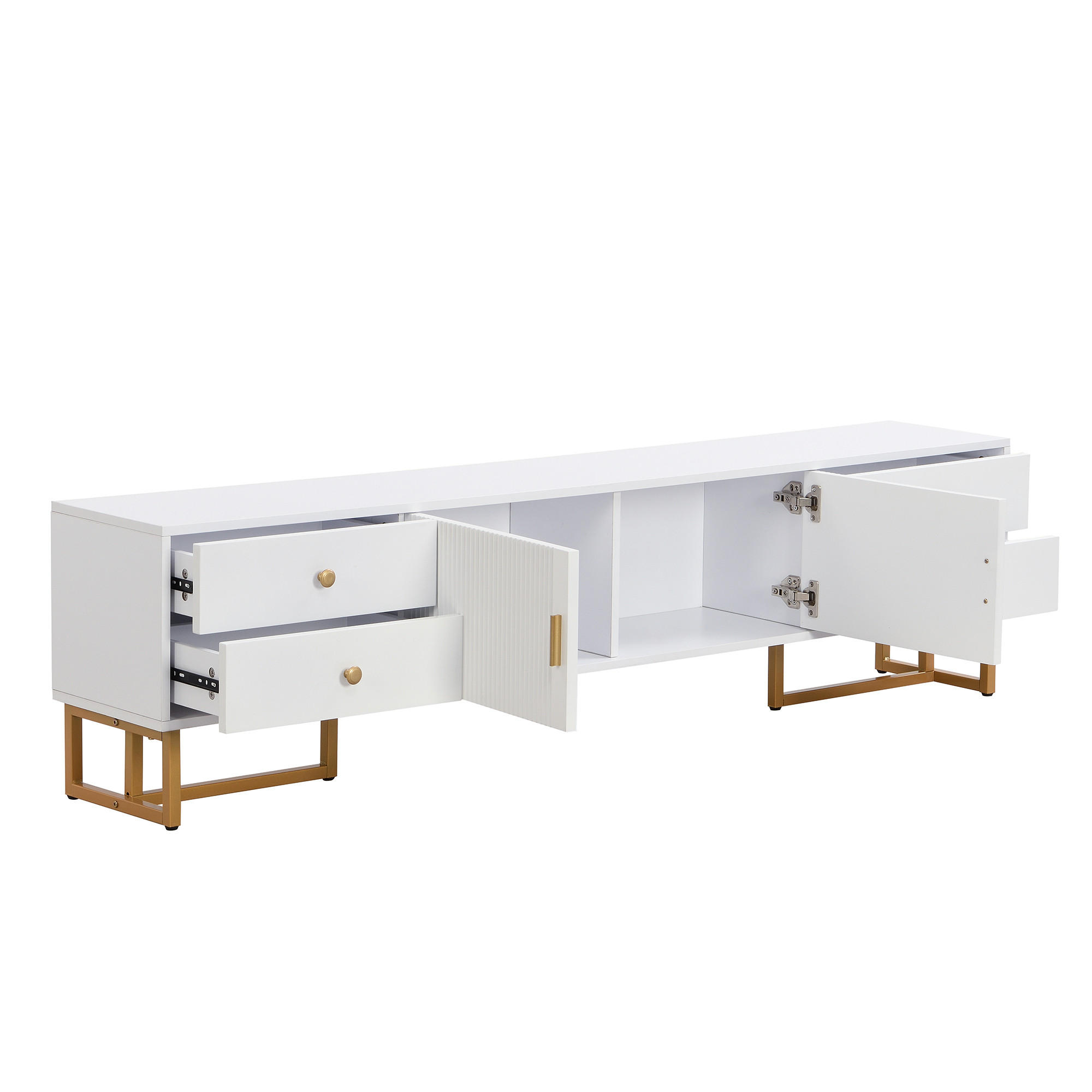 TV-ELEMENT175X30X46CM Weiß mit strukturierten Türen und goldenen Griffen - Weiß, Holz (33/19/47cm) - Raelunyi