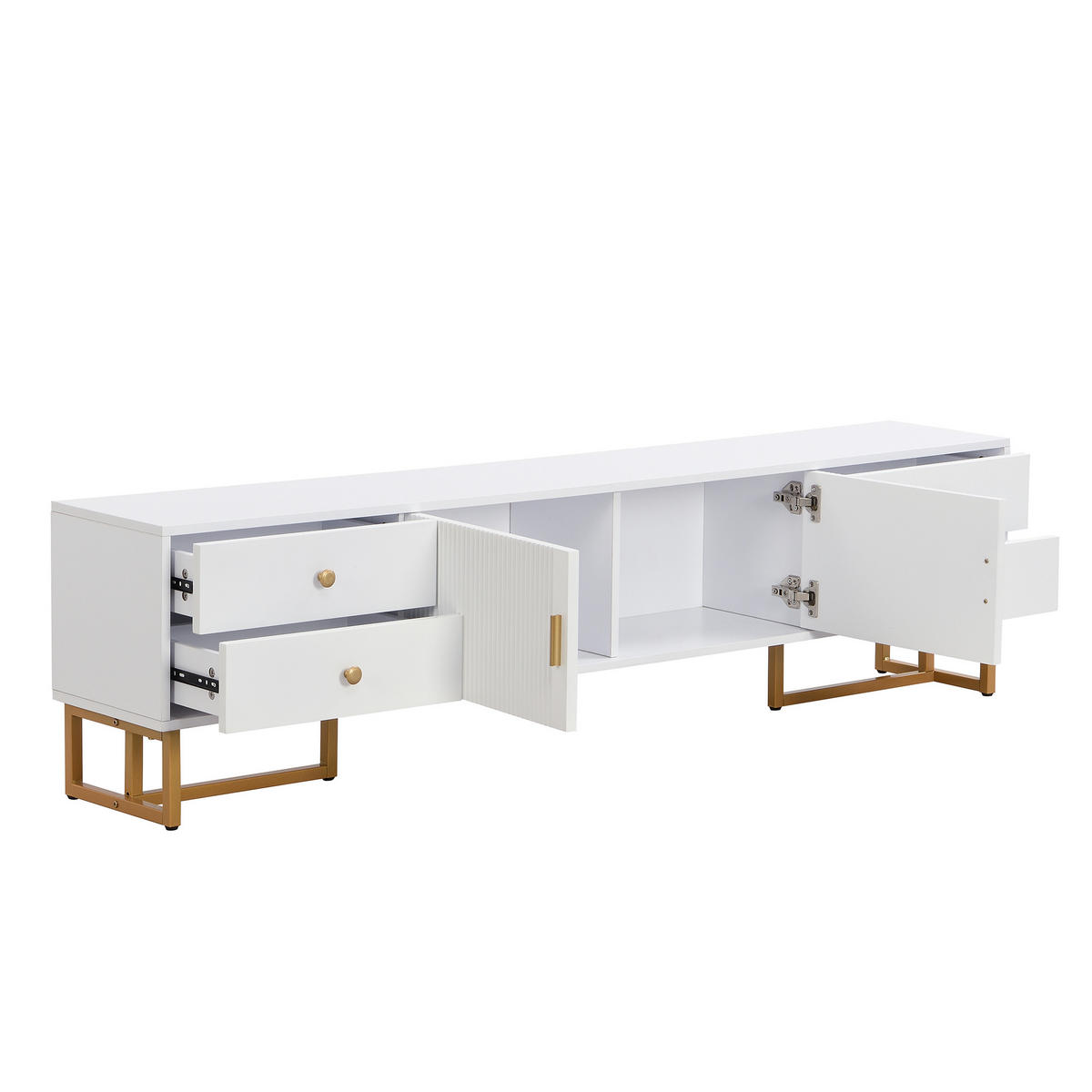 TV-SCHRANK 175/30/46 cm weiß MDF mit 4 Schubladen und goldenen Griffen - Weiß, Holzwerkstoff (175/46/30cm) - OKWISH