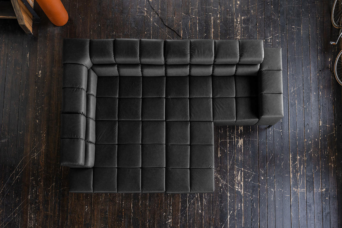 ECKSOFA NELSON Schwarz Leder - Schwarz, Leder/Metall (321/216cm) - KAWOLA