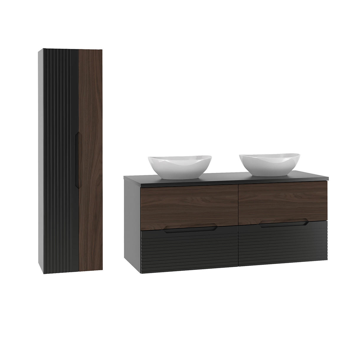 BADMÖBEL 120.6cm Sylla 2er-Set Schwarz und Holz - Schwarz, Holzwerkstoff (120.6/52.2/45.8cm) - Petits-meubles