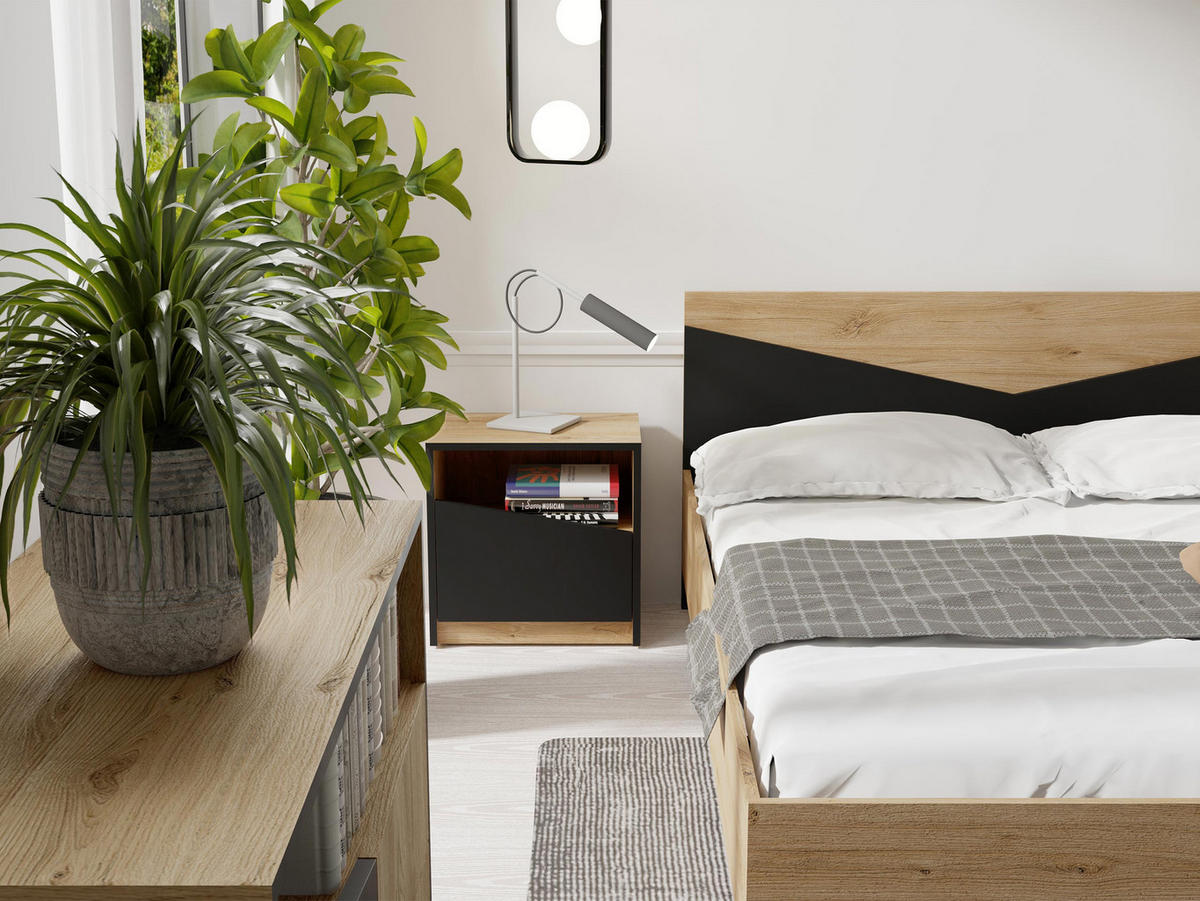 DOPPELBETT Aston 09 - Eichefarben/Schwarz, Holzwerkstoff (140/200cm) - MIRJAN24