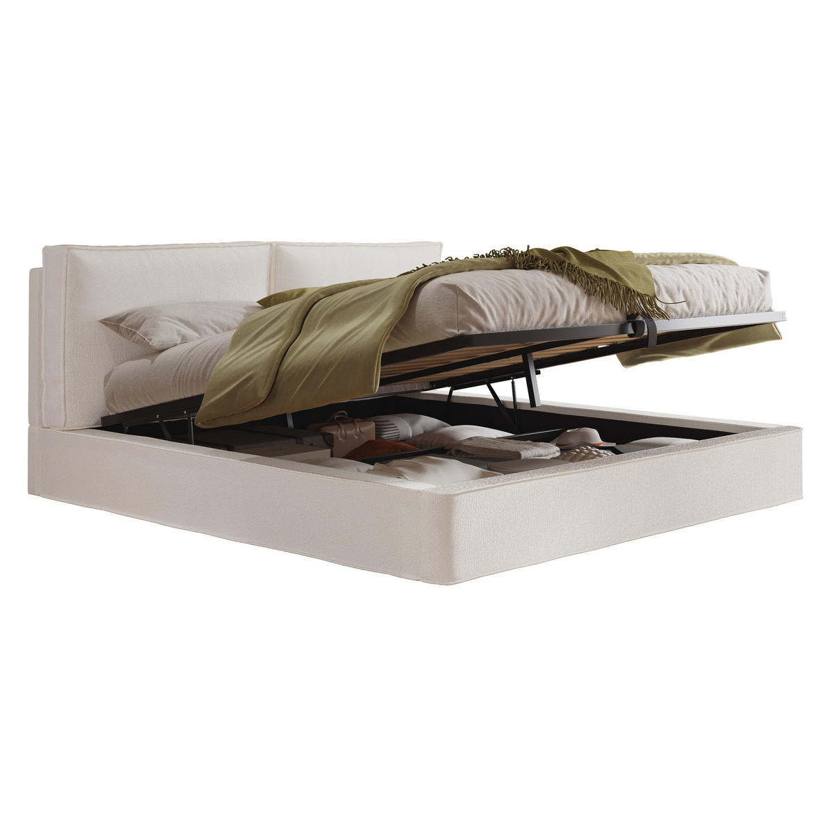 POLSTERBETT 180/200 cm Beige Bouclé mit Hydraulik und Lattenrost ohne Matratze - Beige, Textil (180/200cm) - MIVRAY