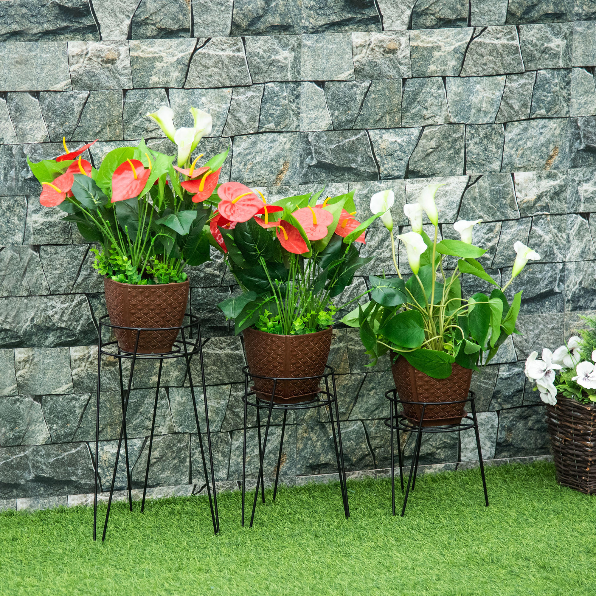 BLUMENSTÄNDER, Stahl, Schwarz - Schwarz, Metall (23/42/26cm) - Outsunny