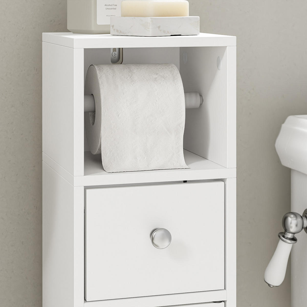 SCHMALER Badezimmerschrank mit Toilettenpapierhalter BZR219-W - Ahornfarben, Fell (20/85/20cm) - SoBuy